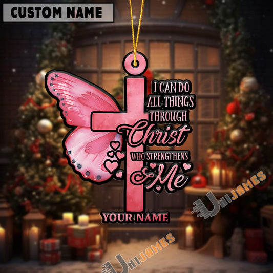 UniJames Personalized Faith & Strength Butterfly Cross Acrylic Ornament