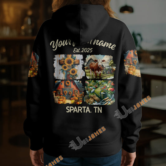 Uni Personalized Faith & Farm Legacy Farm Life Collage Hoodie (8 Cattle Breeds)