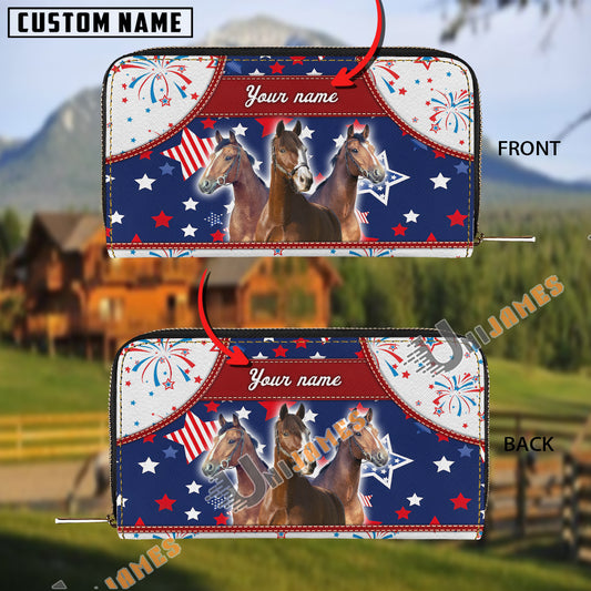 Uni Warmblood America Lover Custom Name 3D Leather Clutch