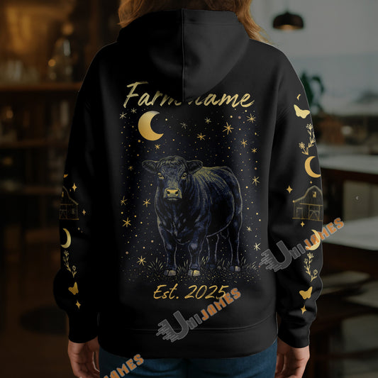 Uni Personalized Starlight Cow Farm Custom Name Hoodie (8 Cattle Breeds)