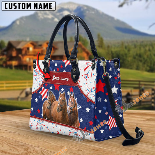 Unijames Thoroughbred America Lover Custom Name 3D Leather Handbag