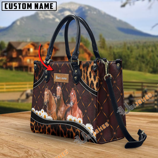 Unijames American Quarter Horse Happiness Sunflower Custom Name 3D Leather Handbag