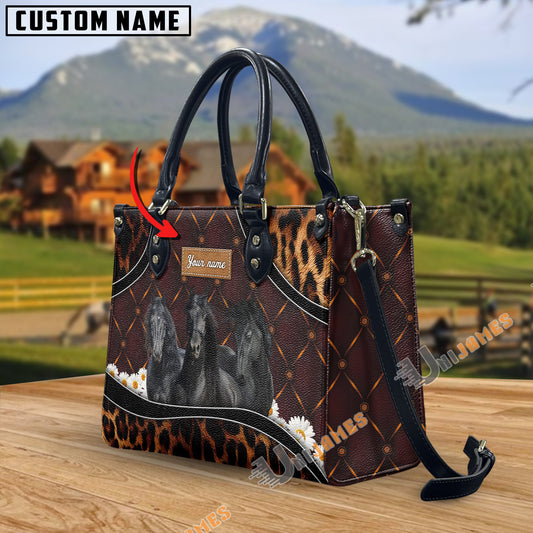 Unijames Friesian Happiness Sunflower Custom Name 3D Leather Handbag