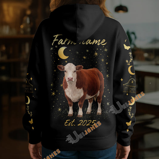 Uni Personalized Starlight Cow Farm Custom Name Hoodie (8 Cattle Breeds)