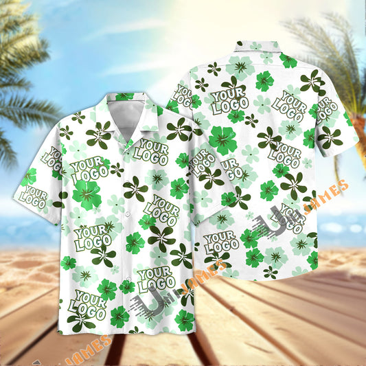 UniJames Custom Logo, Farm Name Green Floral Pattern Hawaiian Shirt