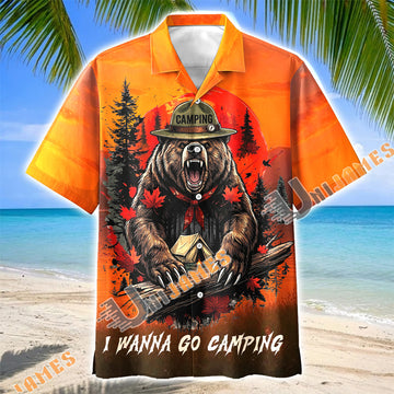 Unijames I Wanna Go Camping Bear Hawaiian Shirt