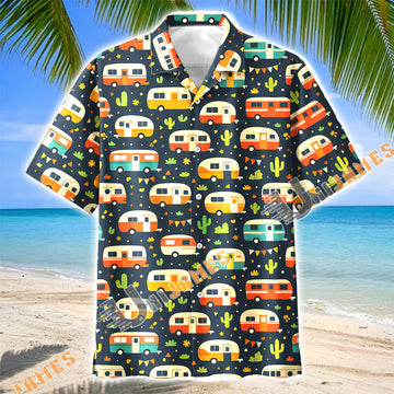 Unijames Retro Camper Trailer Cactus Pattern Hawaiian Shirt