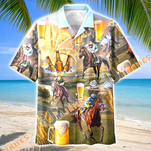 Unijames I Like Beer and Horse Racing Hawaiian Shirt