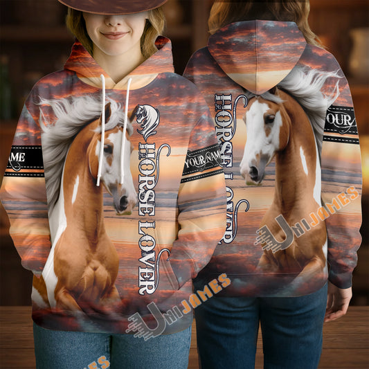 Uni Sunset Palomino Personalized Horse 3D Hoodie