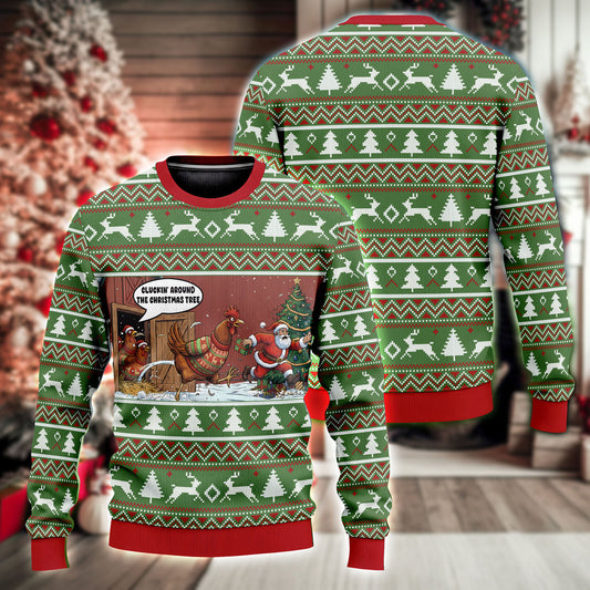 Unijames Cluckin’ Around the Christmas Tree Ugly Christmas Sweater