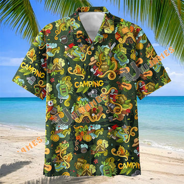 Unijames Funny Camping Doodle Elements Summer Hawaiian Shirt
