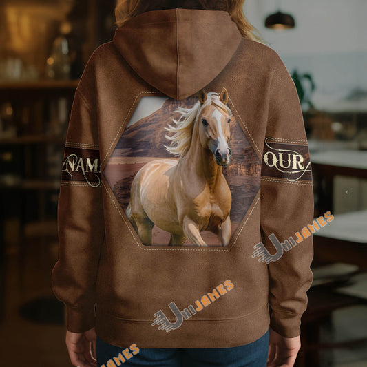 UniJames Personalized Palomino Horse Leather-Look Hoodie