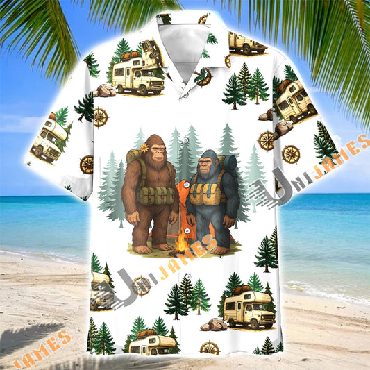 Unijames Bigfoot Couple Camping RV Forest Hawaiian Shirt
