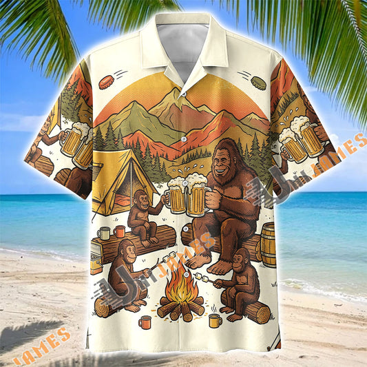 Unijames Bigfoot Big Brews No Big Worries Camping Hawaiian Shirt