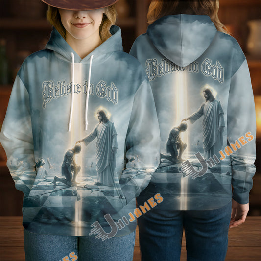 Unijames Kneeling Warrior Before Jesus 3D All-Over Print Hoodie