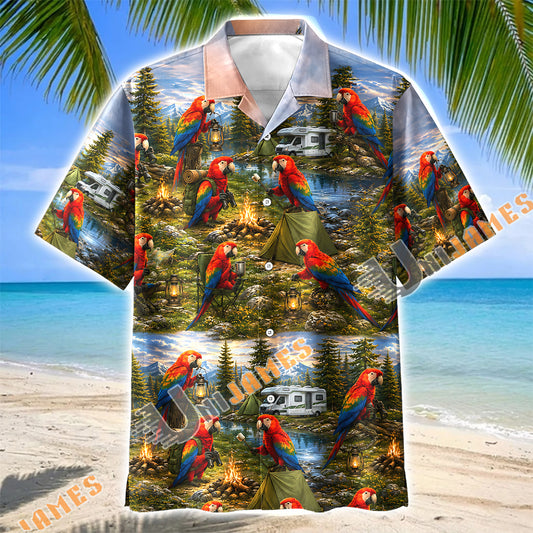 Unijames Scarlet Macaw Parrot Camping RV Hawaiian Shirt