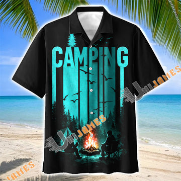 Unijames Camping Night Forest Bonfire Hawaiian Shirt