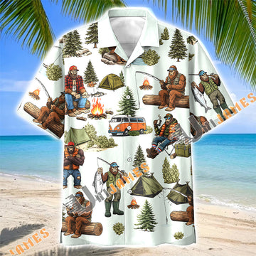 Unijames Bigfoot Fishing Camping Outdoor Hawaiian Shirt