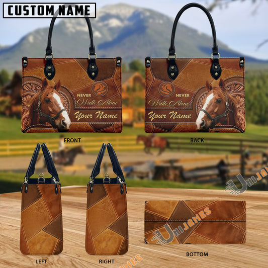 Unijames Thoroughbred Never Walk Alone Custom Name 3D Leather Handbag