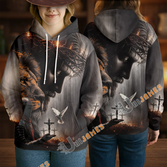 Unijames God Knight Lion Cross Pigeon 3D Hoodie