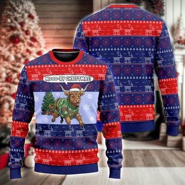 Unijames Mooo-ry Christmas Cow Ugly Christmas Sweater