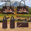 Unijames American Quarter Horse Happiness Sunflower Custom Name 3D Leather Handbag