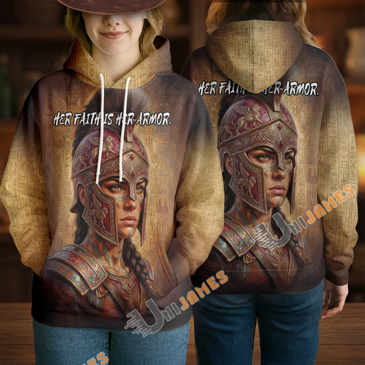 Unijames "Her Faith Is Her Armor" 3D All-Over Print Hoodie