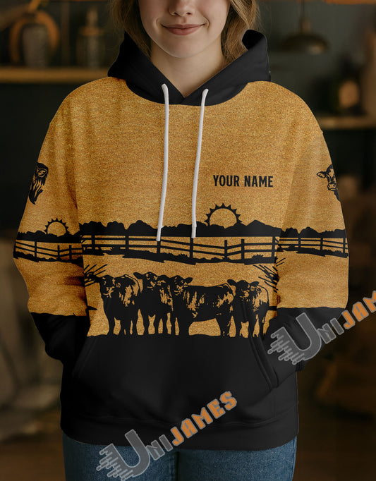 Uni Personalized Coir Pattern Name & Farm Name Cattle Hoodie