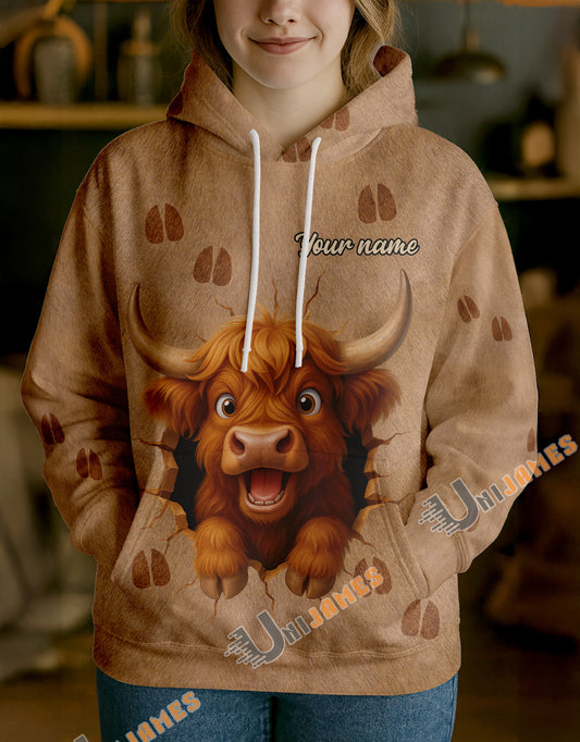 Uni Personalized Name & Farm Name Cute Cow Breakthrough Hoodie