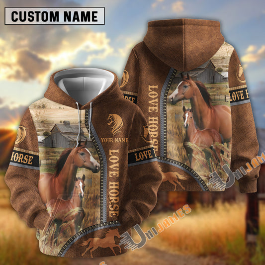 Uni Custom Name Farm Horse Lovers 3D Printed Hoodie