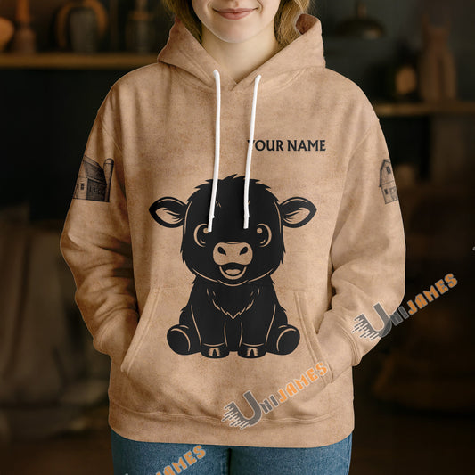 Uni Personalized Name & Farm Name Adorable Farm Calf Hoodie (10 Cattle Breeds)