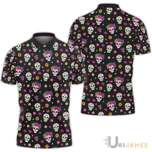 Unique Day Of The Dead Pattern Polo Shirt