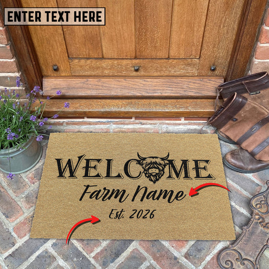 Uni Custom Farm Name Welcome Doormat with Bull Head Coir Doormat