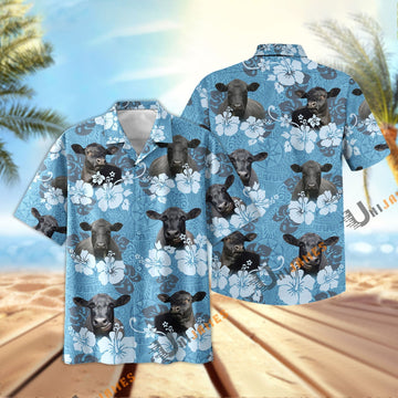Uni Black Angus Tribal Flowers Hawaiian Shirt