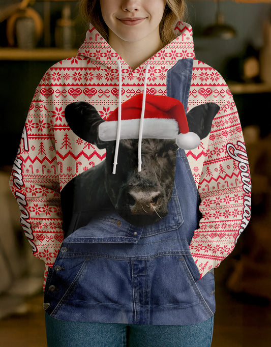 Uni Personalized Name & Farm Name Merry Christmas Cow Hoodie