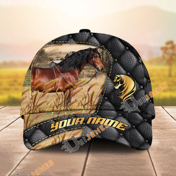 Unijames Morgan Black Leather Luxury Gold Pattern Personalized Name Cap