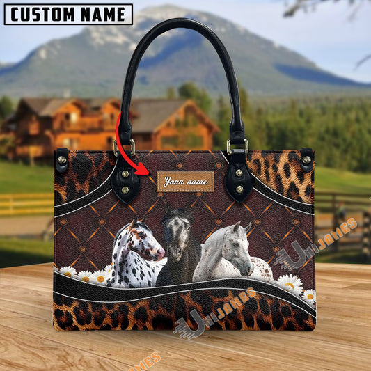 Unijames Appaloosa Happiness Sunflower Custom Name 3D Leather Handbag