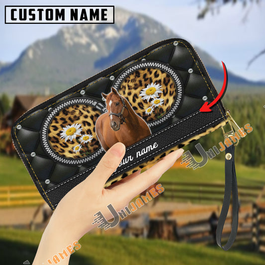 Uni Thoroughbred Leather Heart Pattern Custom Name 3D Leather Clutch