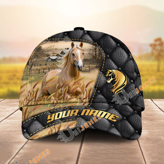 Unijames Palomino Black Leather Luxury Gold Pattern Personalized Name Cap