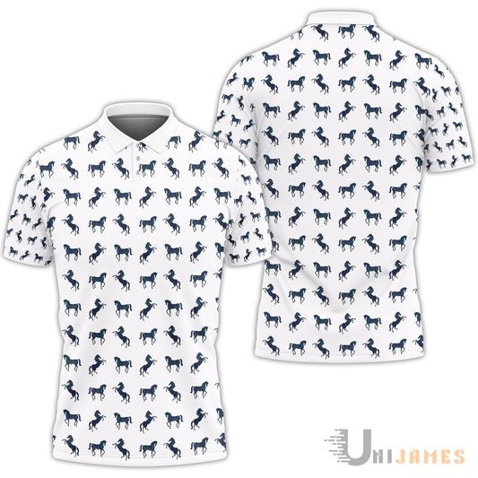 Unique Blue Horse Pattern Polo Shirt