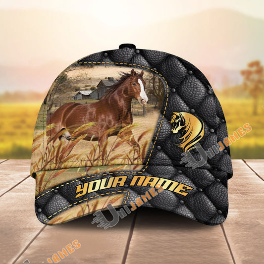 Unijames American Quarter Black Leather Luxury Gold Pattern Personalized Name Cap