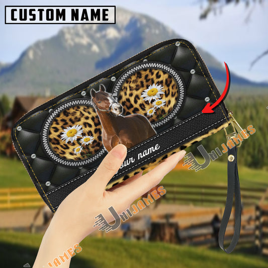 Uni Warmblood Leather Heart Pattern Custom Name 3D Leather Clutch
