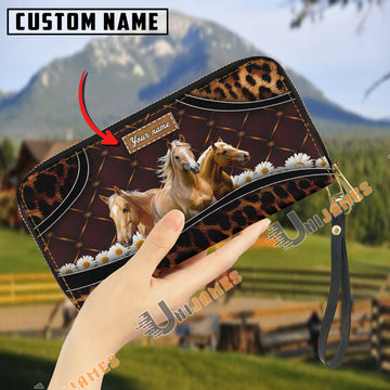 Uni Palomino Happiness Sunflower Custom Name 3D Leather Clutch