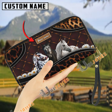 Uni Appaloosa Happiness Sunflower Custom Name 3D Leather Clutch