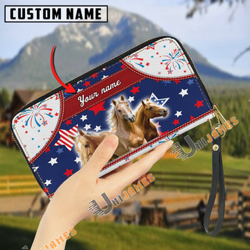 Uni Palomino America Lover Custom Name 3D Leather Clutch