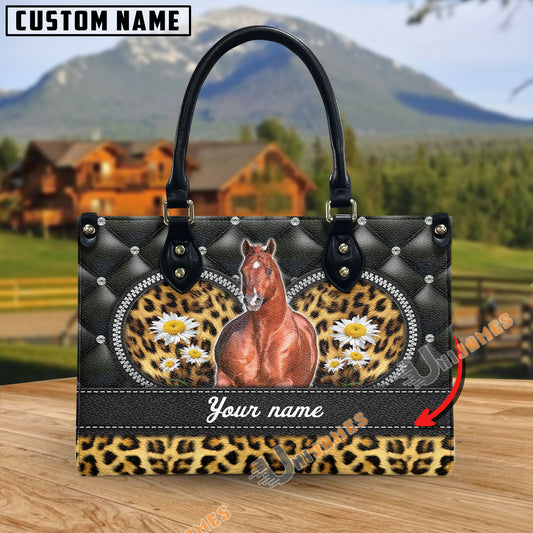 Unijames American Quarter Horse Leather Heart Pattern Custom Name 3D Leather Handbag