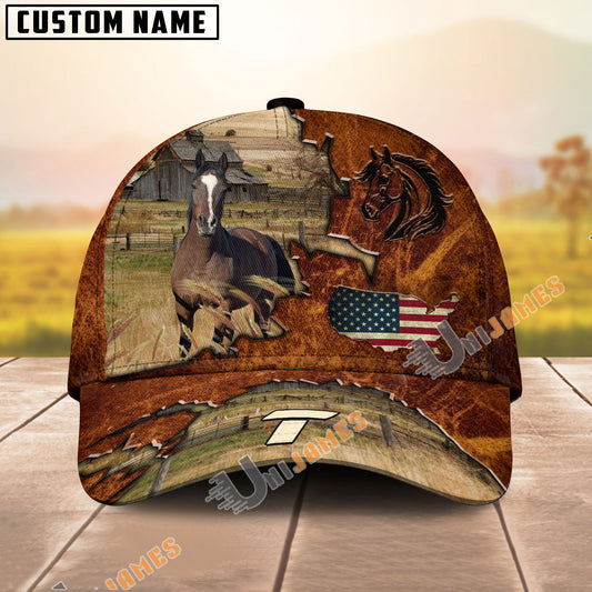Unijames American Quarter Horse Dark Brown Leather Pattern American Flag Map Personalized Name Cap for  Charlotte Venard