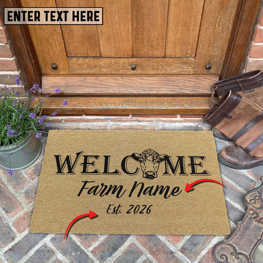 Uni Custom Farm Name Welcome Doormat with Bull Head Coir Doormat