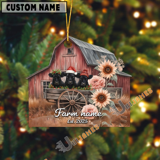 Uni Personalized Rustic Barn Black Angus Christmas Acrylic Ornament