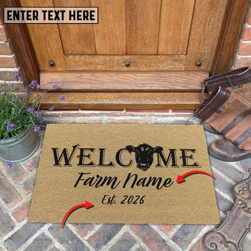 Uni Custom Farm Name Welcome Doormat with Bull Head Coir Doormat